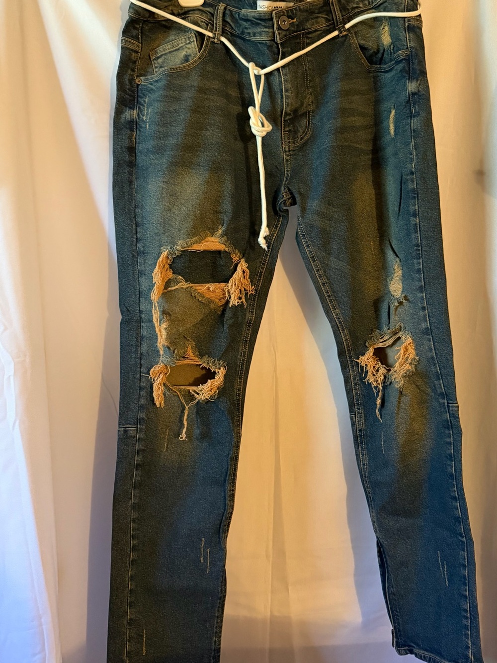 Fashion Nova Men Ripped Dark Blue Skinny distressed Jeans